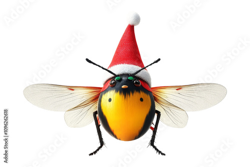 Festive bee wearing santa hat holiday spirit digital art whimsical creative concept