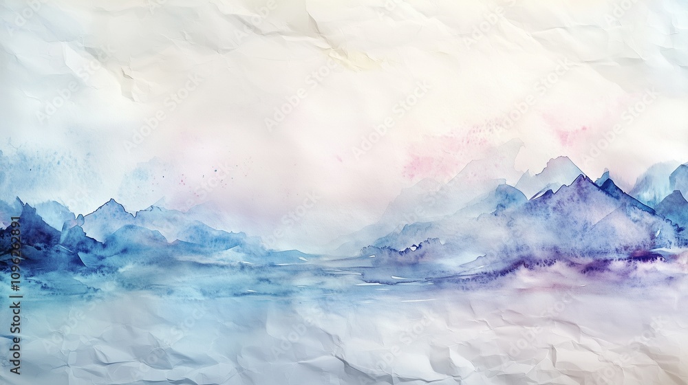 An ethereal tapestry of delicate watercolor strokes and subtle textures, forming a dreamlike and introspective composition that beckons viewers to explore its depths on a crumpled paper surface. An ethereal tapestry of delicate watercolor strokes and subtle textures, forming a dreamlike and introspective composition that beckons viewers to explore its depths on a crumpled paper surface.