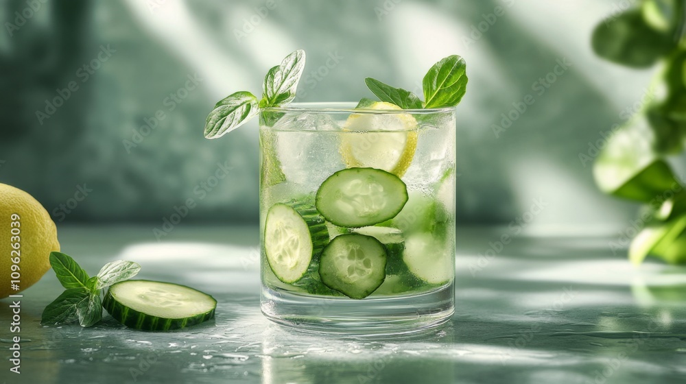 Refreshing Cucumber and Lemon Drink with Mint Garnish Refreshing Cucumber and Lemon Drink with Mint Garnish