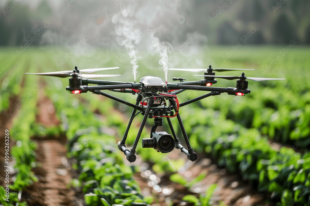 Drone flying in sky over beautiful nature during observation from top Drone flying in sky over beautiful nature during observation from top