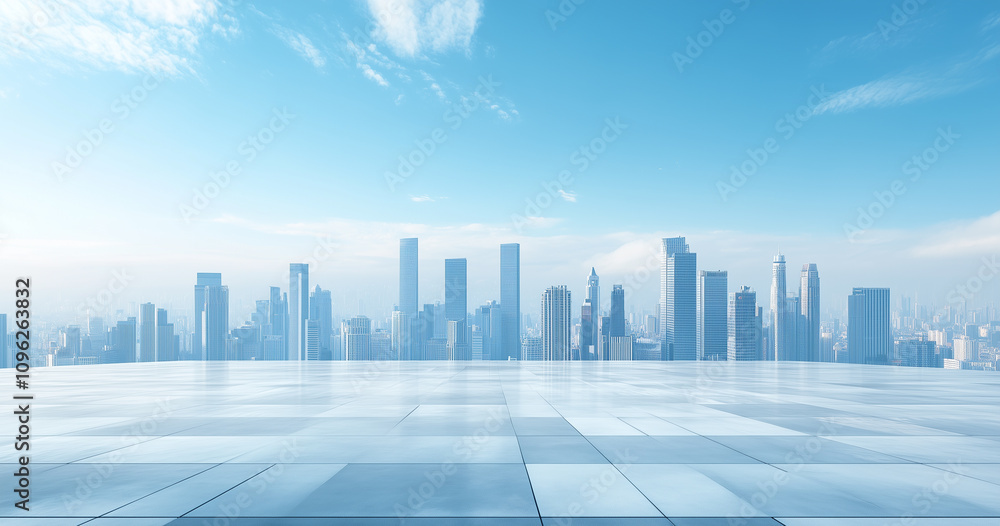 Modern Skyline with High-Rise Office Buildings under Blue Sky Modern Skyline with High-Rise Office Buildings under Blue Sky