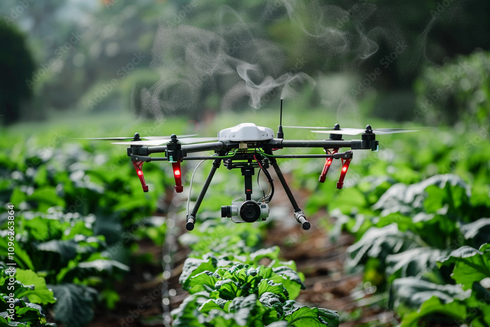 Drone flying in sky over beautiful nature during observation from top Drone flying in sky over beautiful nature during observation from top
