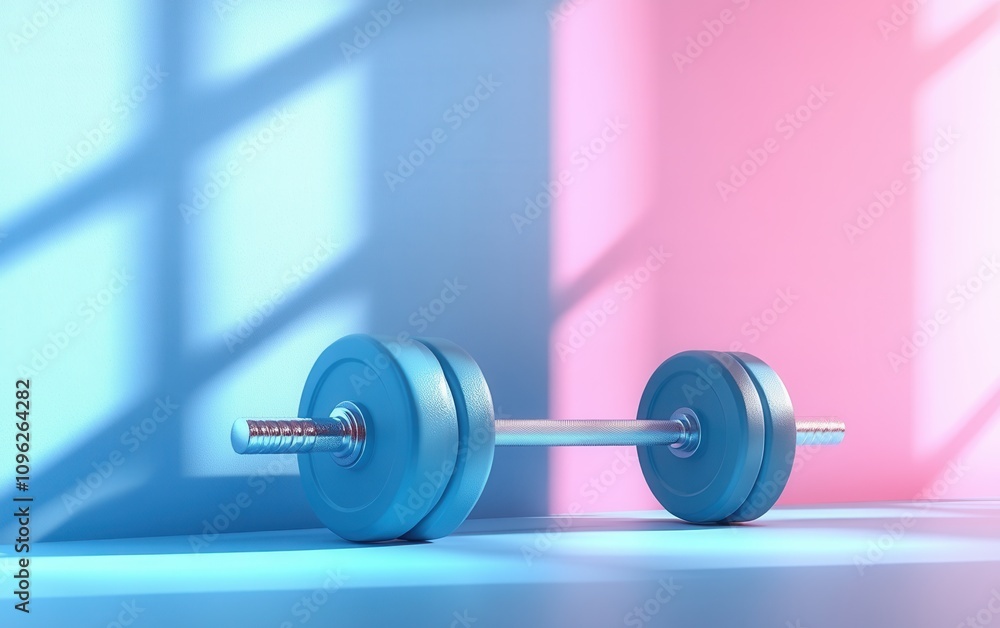 Pastel-Colored Barbell Resting on a Smooth Surface: A Minimalist Fitness Still Life Photography Pastel-Colored Barbell Resting on a Smooth Surface: A Minimalist Fitness Still Life Photography