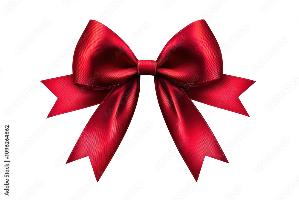 Fototapeta premium A vibrant red ribbon bow, elegantly tied with two long tails, showcasing a luxurious satin texture.