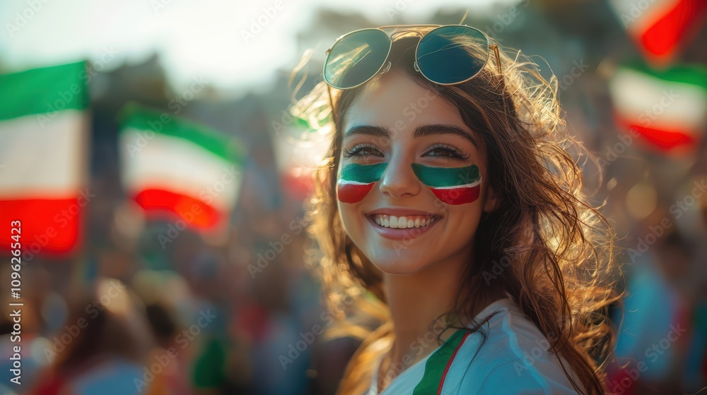 woman Wearing Sunglasses in an Italian Flag Celebration woman Wearing Sunglasses in an Italian Flag Celebration
