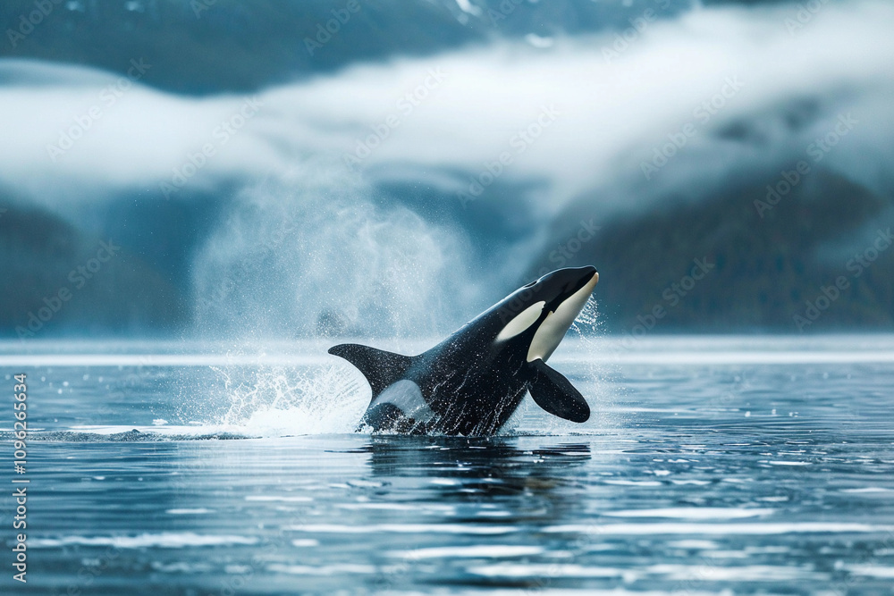 Fototapeta premium Fantastically beautiful majestic huge whale in deep ocean