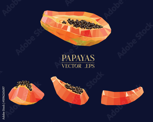 Papayas EPS file illustration has a low poly design. 
with a variety of designs You can make edits in the work file.