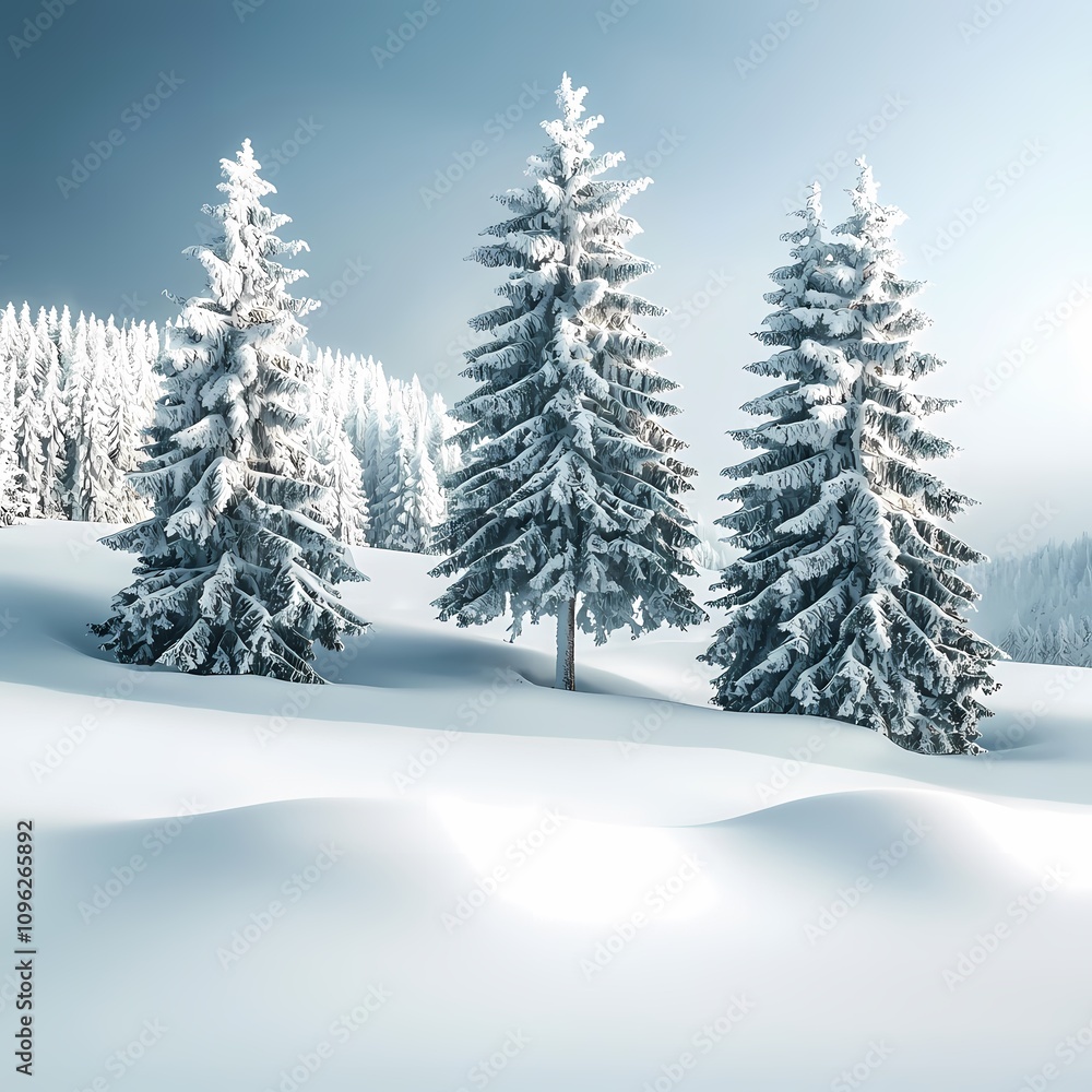 Naklejka premium Winter Wonderland: Snow-Covered Trees