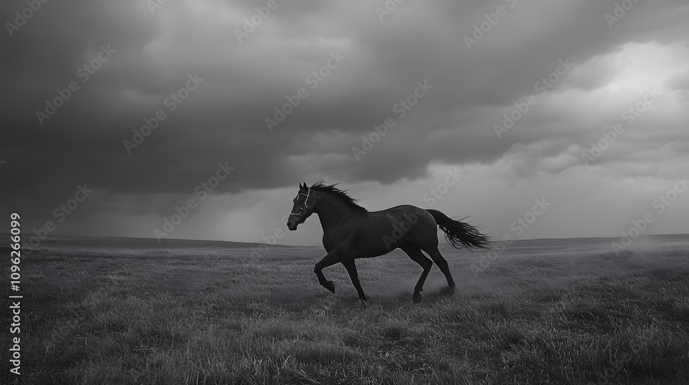A horse galloping across an open field A horse galloping across an open field