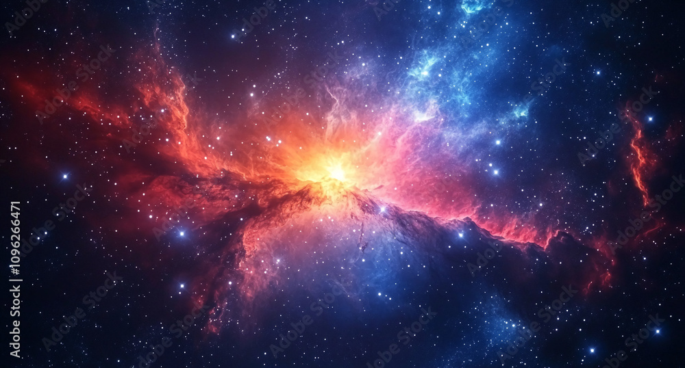Vibrant cosmic explosion fills the night sky with swirling colors and bright stars Vibrant cosmic explosion fills the night sky with swirling colors and bright stars