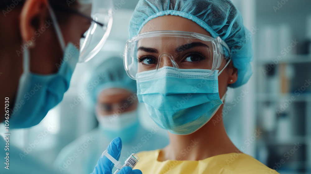 Patient receiving vaccine injection from nurse close-up, AI Generative Patient receiving vaccine injection from nurse close-up, AI Generative