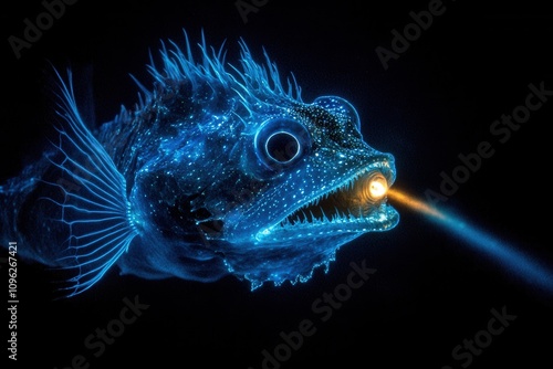 Humpback Anglerfish in Deep Water A rare anglerfish in pitch-black waters