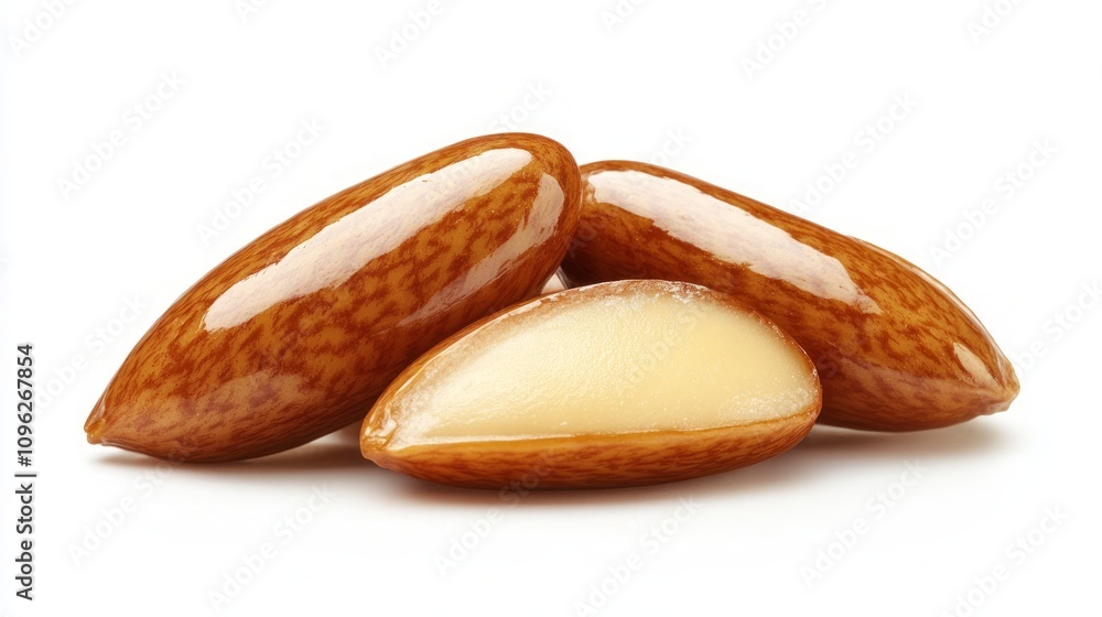 Juicy pine nut with smooth brown skin and sweet, juicy flesh, isolated on a white background Juicy pine nut with smooth brown skin and sweet, juicy flesh, isolated on a white background
