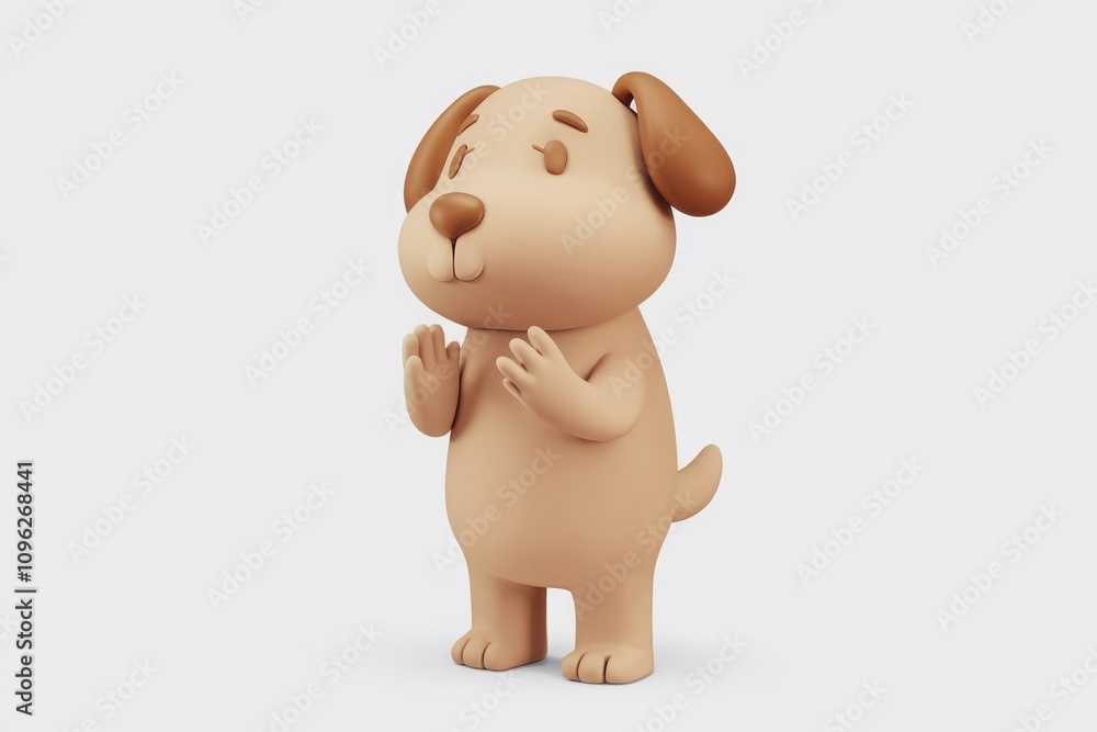Adorable 3D cartoon puppy standing paws up light brown fur innocent expression Adorable 3D cartoon puppy standing paws up light brown fur innocent expression
