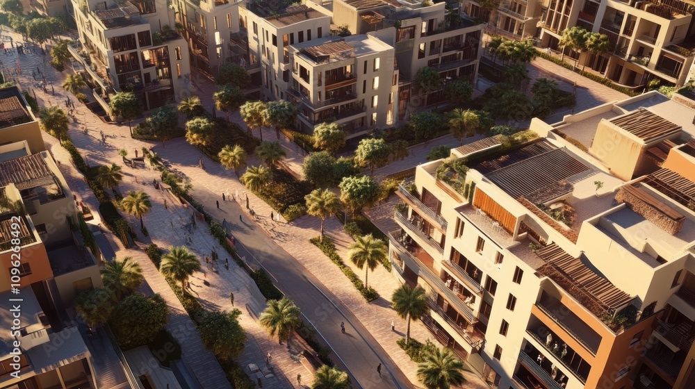 Aerial View of Modern Cityscape with Palm Trees Aerial View of Modern Cityscape with Palm Trees
