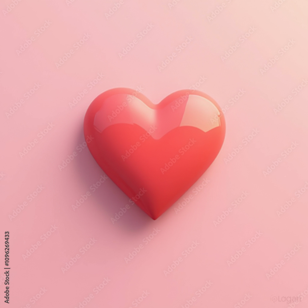 Glossy Heart Icon on Pastel Pink Background Glossy Heart Icon on Pastel Pink Background