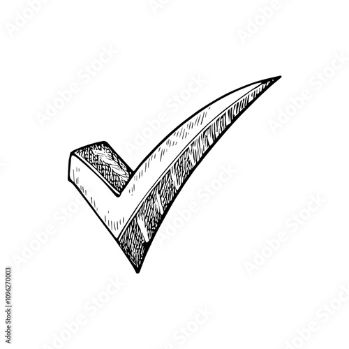 Checkmark, Hand-Drawn Vector, Graphic Style, Cartoon Illustration, Black and White, Sketch Style