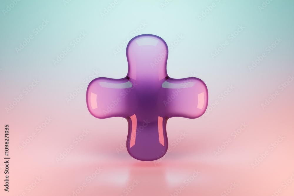 Obraz premium 3D glossy purple plus symbol on gradient background.