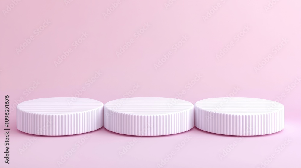 Minimalist white circular objects on pink background studio setting product photography Minimalist white circular objects on pink background studio setting product photography