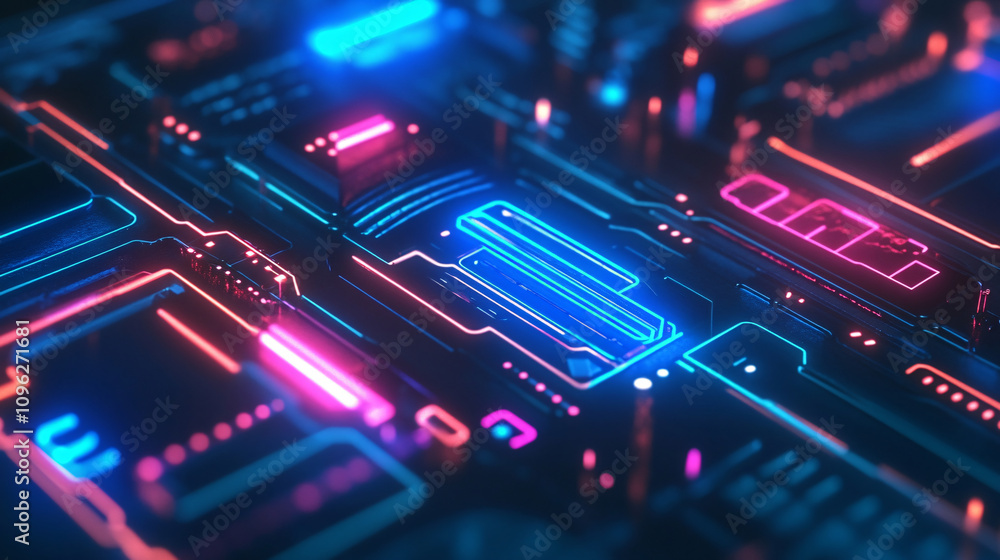 Futuristic Abstract Background: Neon Circuit Board Design for Technology-Themed Wallpaper Futuristic Abstract Background: Neon Circuit Board Design for Technology-Themed Wallpaper