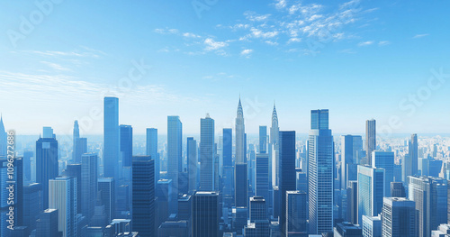 Modern Skyline with High-Rise Office Buildings under Blue Sky