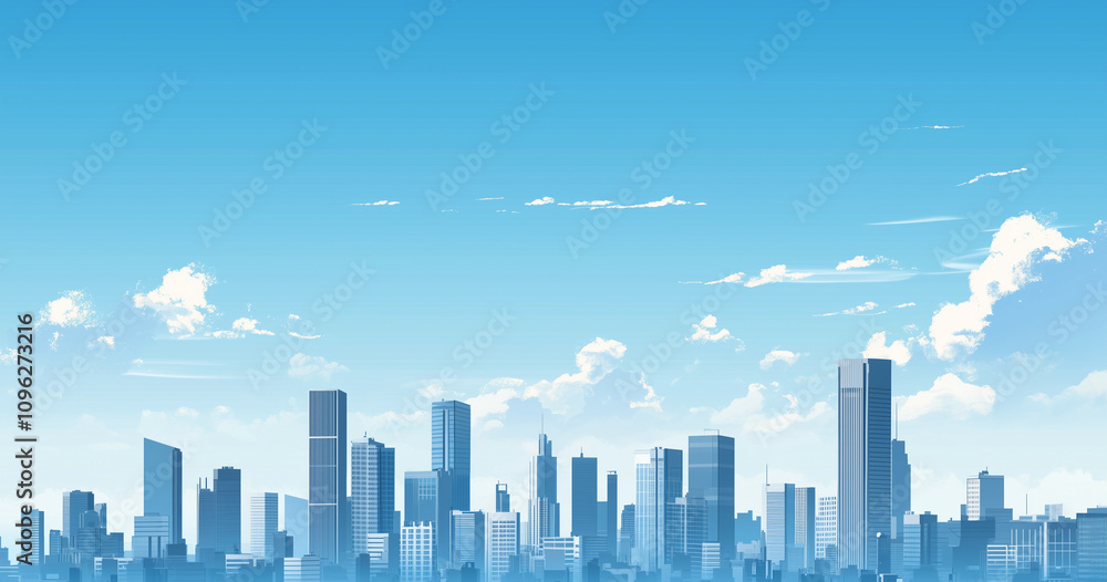 Modern Skyline with High-Rise Office Buildings under Blue Sky Modern Skyline with High-Rise Office Buildings under Blue Sky