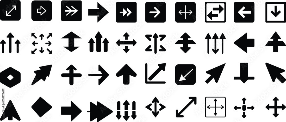 A versatile collection of arrows indicating navigation and movement.