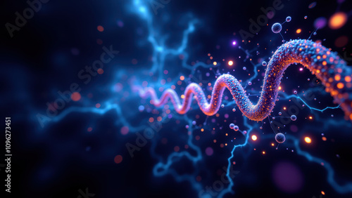 Dynamic visualization of unique molecular identifiers (UMIs) with electric blue background, highlighting the concept of DNA sequencing and bioinformatics.