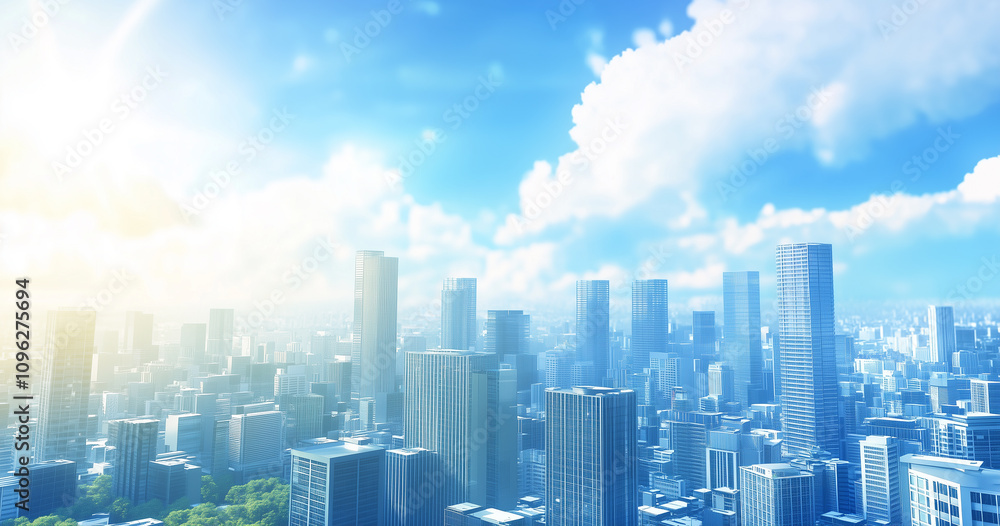 Modern Skyline with High-Rise Office Buildings under Blue Sky Modern Skyline with High-Rise Office Buildings under Blue Sky