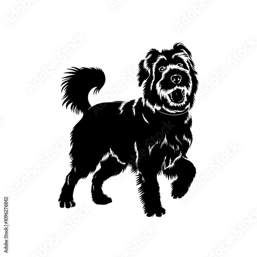 Vector black silhouette of a dog isolated on a white background.