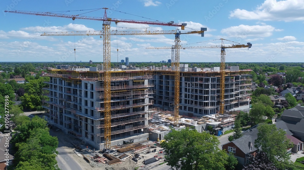 Aerial View of Condo Construction Site with Cranes Aerial View of Condo Construction Site with Cranes