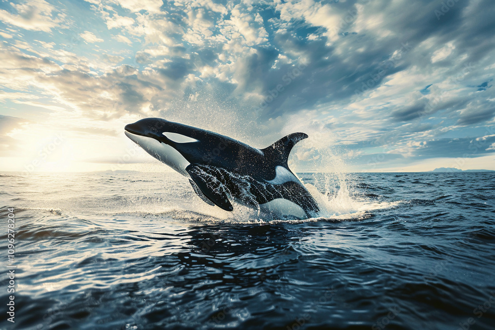 Fototapeta premium Fantastically beautiful majestic huge whale in deep ocean