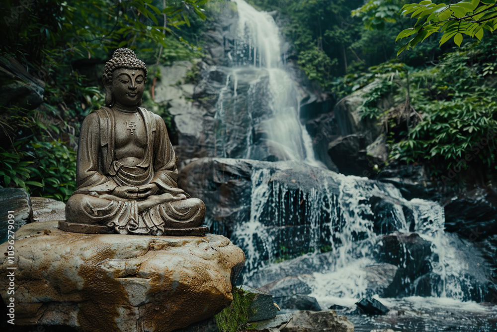 Beautiful greeting card with ancient statue great Buddha to bright holiday composition Beautiful greeting card with ancient statue great Buddha to bright holiday composition