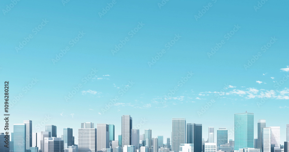 Fototapeta premium Modern Skyline with High-Rise Office Buildings under Blue Sky