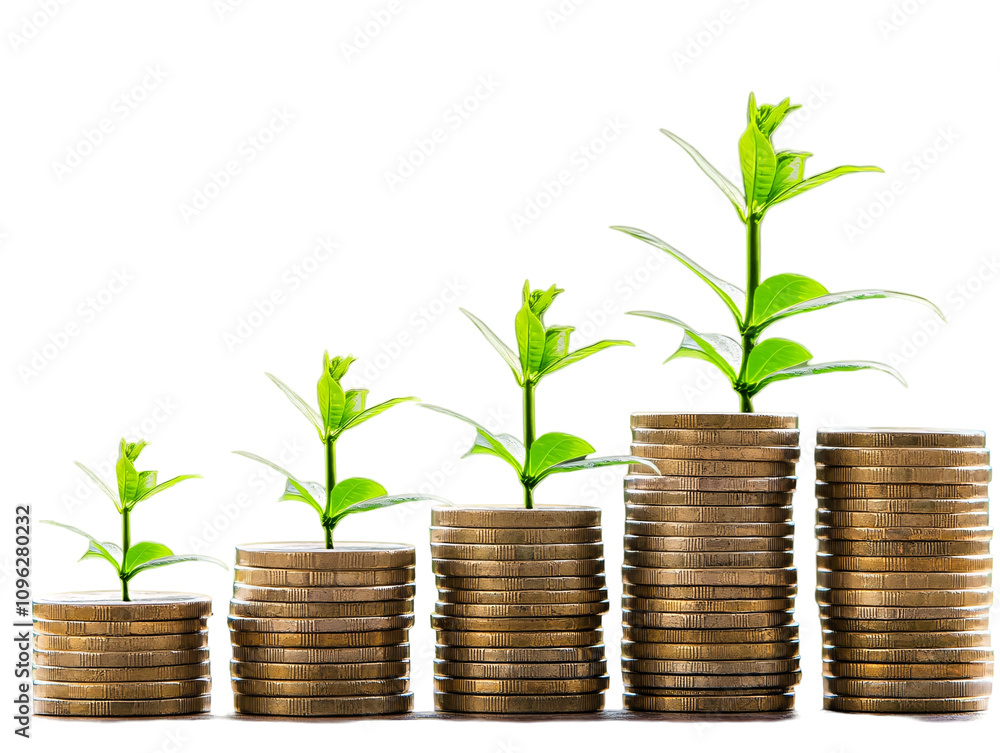a stack of coins with a plant growing out of them a stack of coins with a plant growing out of them