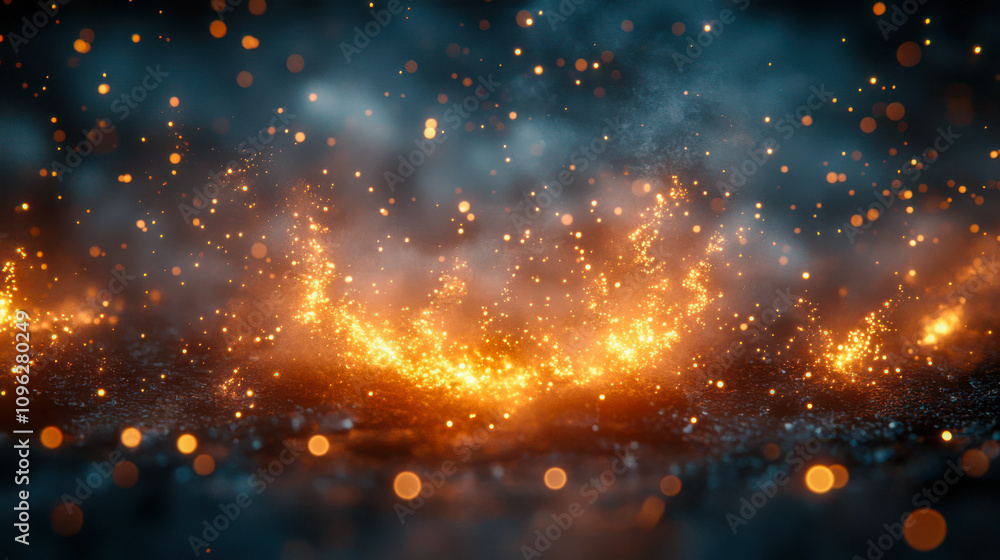 Glowing sparks floating in night sky, creating magical and mystical atmosphere Glowing sparks floating in night sky, creating magical and mystical atmosphere