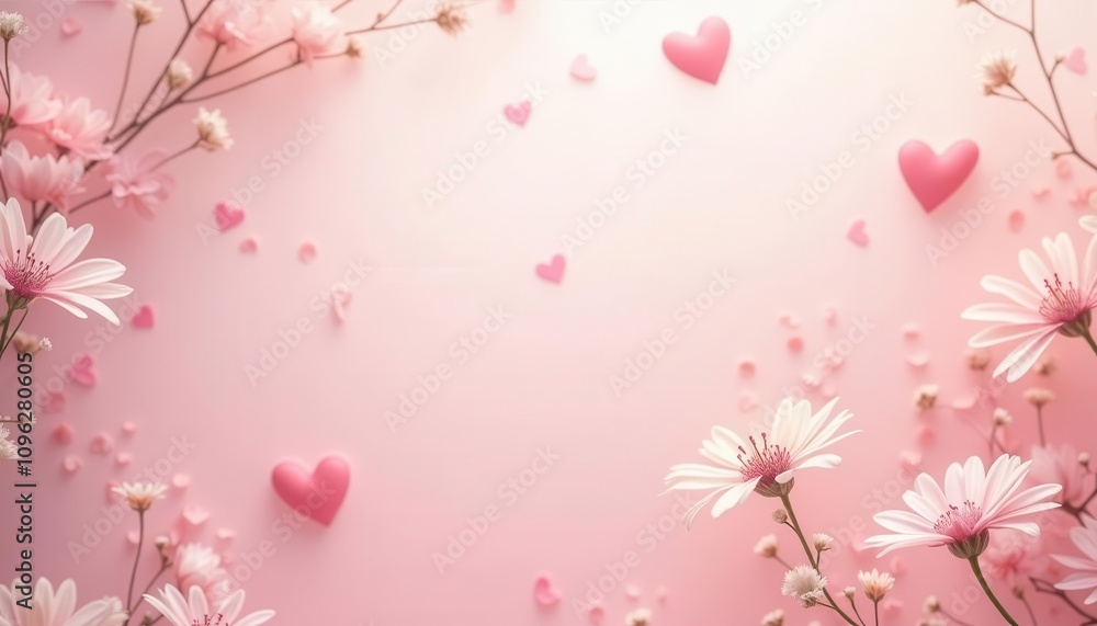 Romantic Pink Floral Arrangement with Scattered Hearts: A Valentine's Day or Anniversary Greeting Card Design Romantic Pink Floral Arrangement with Scattered Hearts: A Valentine's Day or Anniversary Greeting Card Design