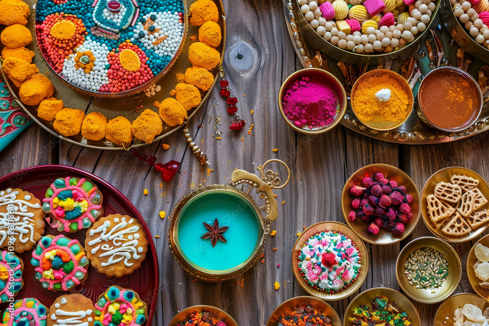 Fototapeta premium Greeting card with holiday composition for celebrate Raksha Bandhan