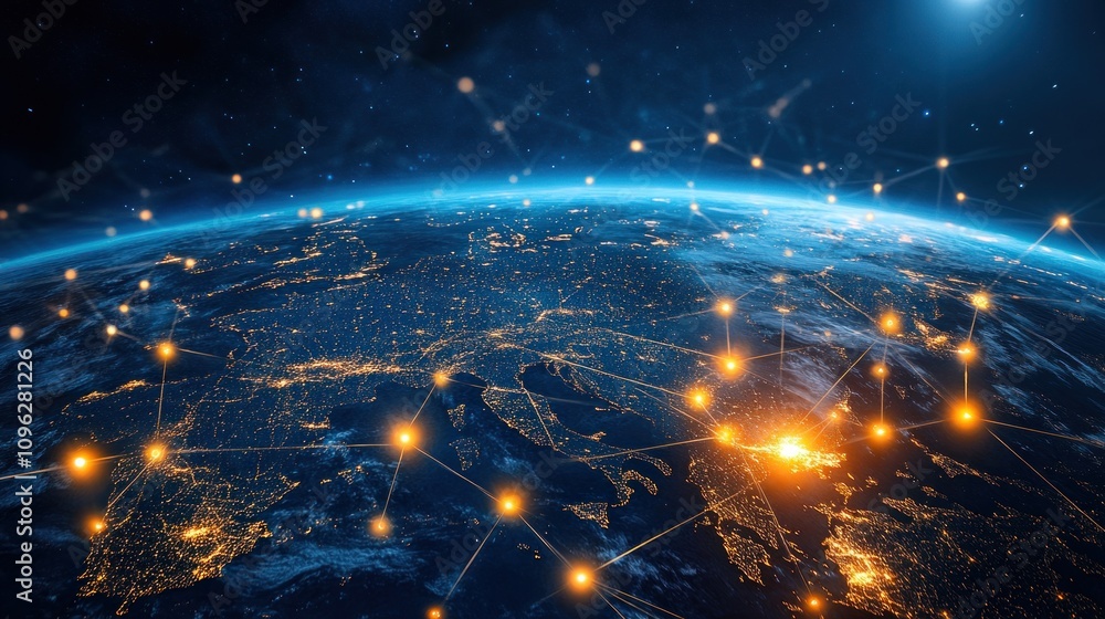 Obraz premium Global Network Connections Over Earth