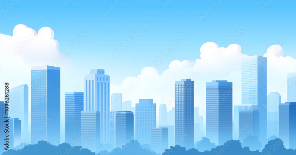 Fototapeta premium Modern Skyline with High-Rise Office Buildings under Blue Sky