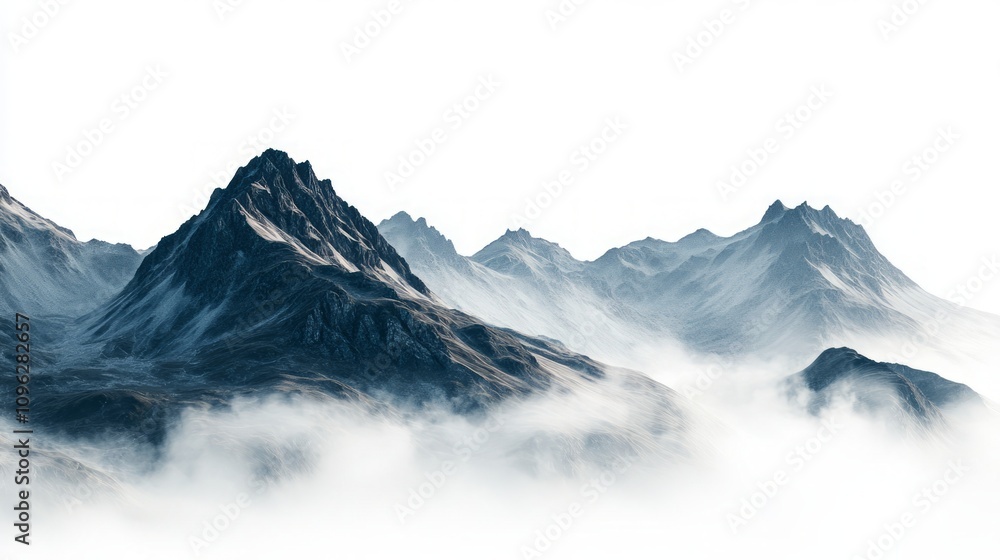 Majestic Mountain Range Covered in Misty Clouds Majestic Mountain Range Covered in Misty Clouds