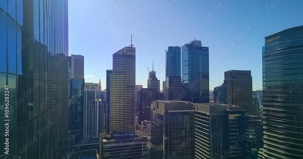 Modern Skyline with High-Rise Office Buildings under Blue Sky Modern Skyline with High-Rise Office Buildings under Blue Sky