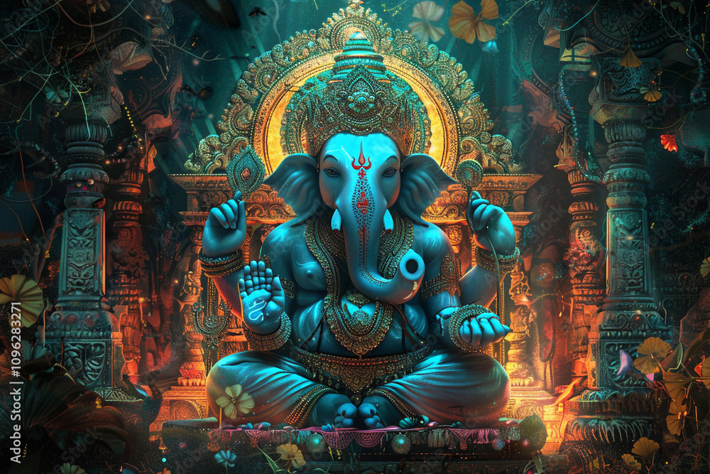 Greeting card with bright holiday composition for Ganesh Chaturthi Greeting card with bright holiday composition for Ganesh Chaturthi