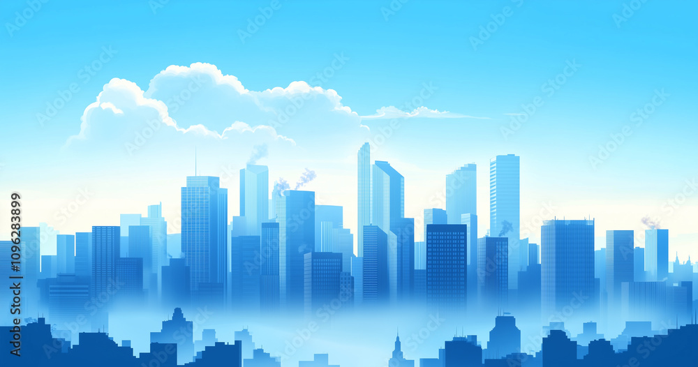 Fototapeta premium Modern Skyline with High-Rise Office Buildings under Blue Sky