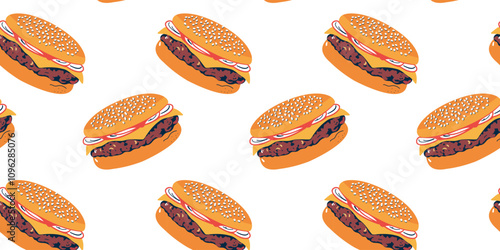 stylish background with illustrations of burgers in a dynamic composition