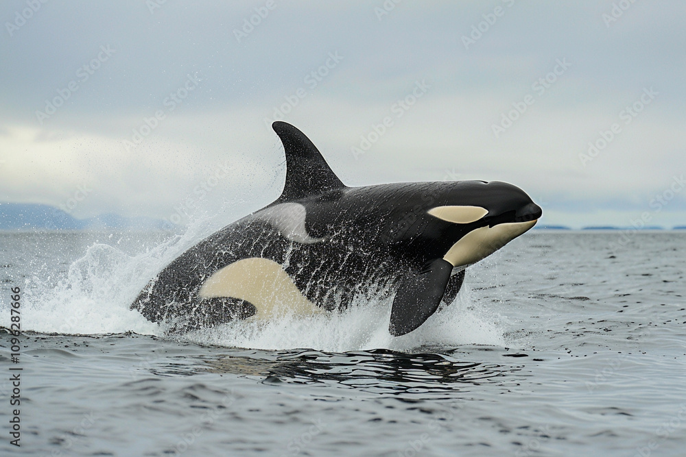 Fototapeta premium Fantastically beautiful majestic huge whale in deep ocean