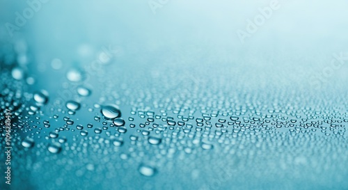 Serene blue water droplets on surface