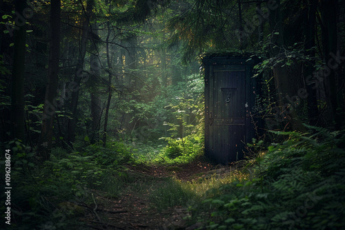 Fantastically beautiful door in wild forest leading to unknown