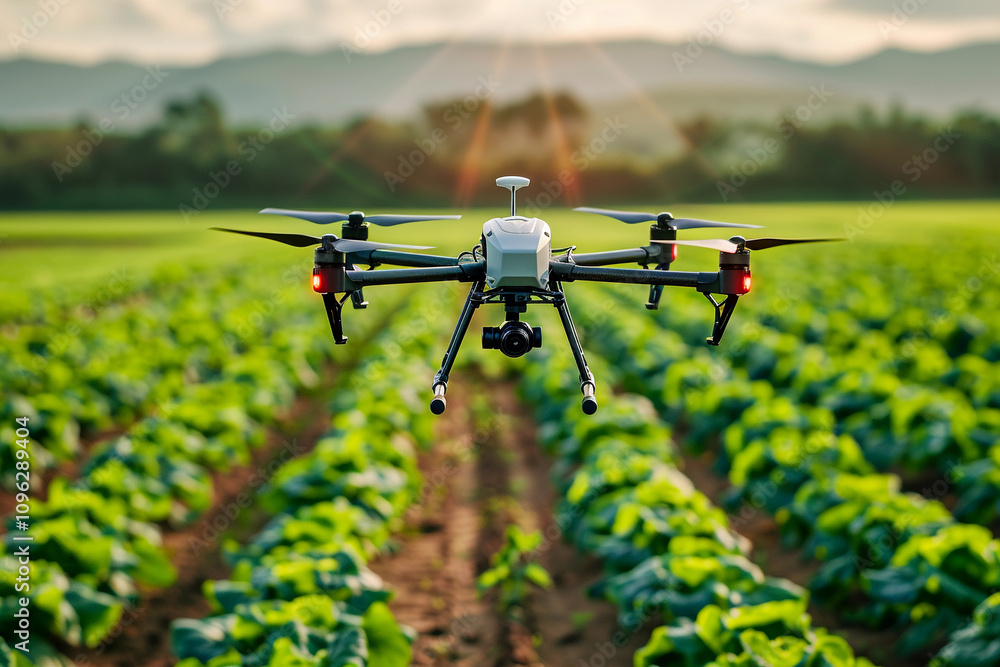 Drone flying in sky over beautiful nature during observation from top Drone flying in sky over beautiful nature during observation from top