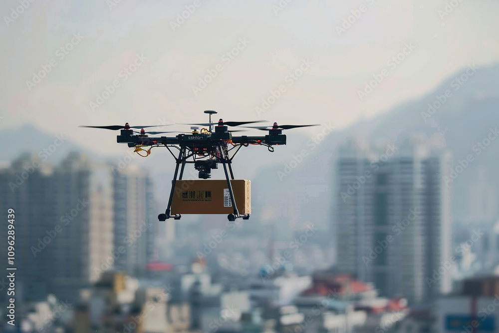 Drone flying in sky over beautiful nature during observation from top Drone flying in sky over beautiful nature during observation from top